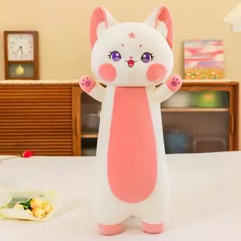 70-130см Каваи Кошка Красная Лиса Плюшевая Игрушка Мягкие Игрушки Животные Набитая Кошка Длинная Подушка Подушка Подарки на День Рождения 70cm белый