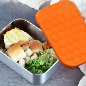 720 мл Нержавеющая сталь Bento Lunch Box для детей Силиконовая крышка с защитой от протечек Штабелируемые металлические контейнеры для соуса для закусок Портативная коробка для чипсов оранжевый