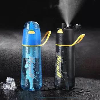 750ml Creative Spray Water Bottle Portable Durable Gym Fitness Outdoor Sport Drinking Bottle With Rope Eco-Friendly 750ml чёрный