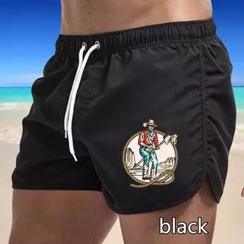 78 Summer Men s Quick-Drying Swim Trunks Printing Sports Pants Swimwear Beach Shorts Jogging Shorts M чёрный