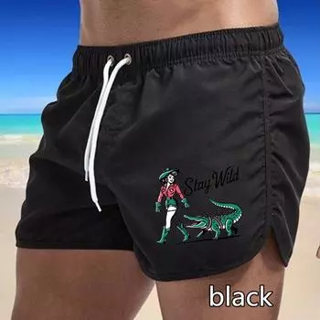 79 Summer Men s Quick-Drying Swim Trunks Printing Sports Pants Swimwear Beach Shorts Jogging Shorts M чёрный