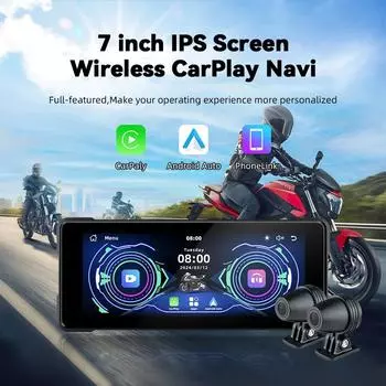 7,0-дюймовый IPS мотоцикл CarPlay для беспроводной Apple GPS Navi беспроводной Android Auto передний задний двойной Bluetooth WiFi дополнительный DVR