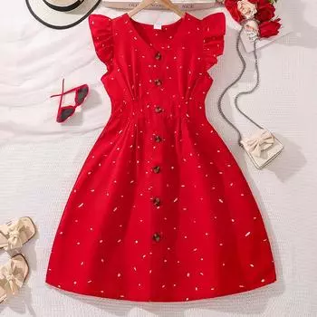 7-12 лет Девочки Платье Летние Новые Платья Модные Рукава-Летки Завязки Текстура Тонкий Темперамент Платье Принцесса Платья 130cm/8Y зелёный