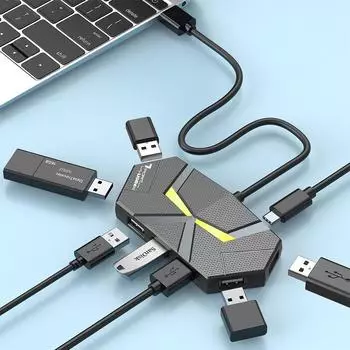 7/4 порта USB 2.0 HUB Type C док-станция 5 Гбит/с высокоскоростной передачи данных сплиттер адаптер для ноутбука жесткий диск мышь клавиатура 4ports 0.6m Black