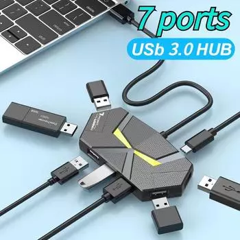7/4 порта USB 3.0 HUB Type C док-станция 5 Гбит/с высокоскоростной передачи данных сплиттер адаптер для ноутбука жесткий диск мышь клавиатура 4-IN-1 0.6m чёрный