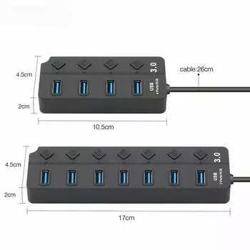 7 4-портовый USB 3.0 концентратор, многофункциональный разветвитель, зарядное устройство, адаптер питания, несколько расширительных концентраторов с переключателем для ноутбука