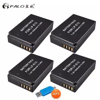 7,4 В 1800 мАч LP-E12 LPE12 LP E12 аккумуляторные батареи для камеры (4 шт.) для Canon EOS M M2 100D EOSM EOSM2 EOS100D чёрный