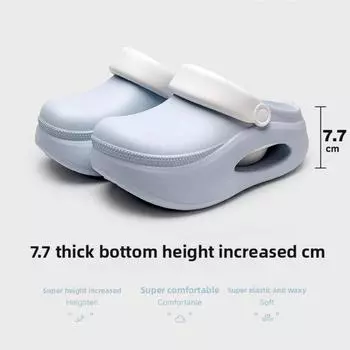 7.7cm Thick Soled Height Increasing Hole Shoes for Women, Non Slip Thick EVA Slippers for Outdoor Wear, Breathable In Summer 35-36 синий