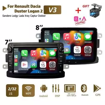 7/8 GPS-навигация Радио Android 2 автомобильный мультимедийный автоплеер Carplay для Dacia Sandero Duster Renault Captur Lada Xray 2 Logan 7 Inch,1+32GB