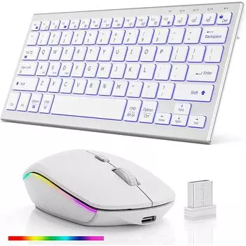 7 цветов с подсветкой + 2,4G Bluetooth-расческа для клавиатуры и мыши USB перезаряжаемая беспроводная клавиатура и мышь набор для Mac Windows Andriods