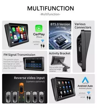 7-дюймовый CarPlay Android Auto Mirror Link автомобильный радиоприемник мультимедиа видеоплеер портативный экран с поддержкой USB AUX камера заднего вида