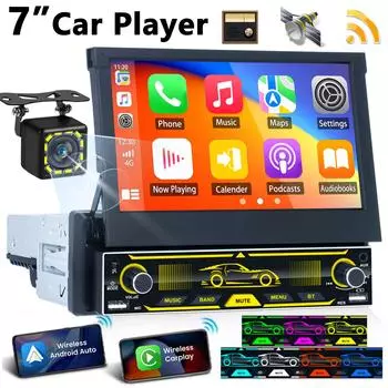7-дюймовый HD беспроводной Android Auto CarPlay 1Din видео мультимедиа Android MP5 плеер выдвижной экран Mirror Link Car BT/FM/USB/AUX 4-core 2GB+32GB