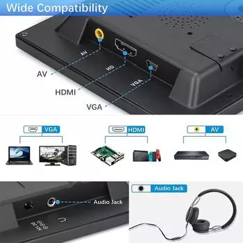7-дюймовый HDMI-совместимый монитор безопасности, автомобильный монитор BNC USB, дополнительный монитор для камеры заднего вида в автомобиле, домашняя система безопасности