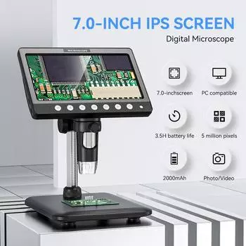 7-дюймовый IPS цифровой монетный микроскоп 5MP 1200X сверхточная фокусирующая камера 1080P видеомикроскоп 8 светодиодных ламп для монетной цепи 1200X