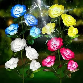 7 Heads Solar Lights Outdoor Decorative Simulation Rose Flower Garden Lights Flower Lawn Lamp for Yard Home Patio Garden Decor белый