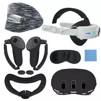 Защитный чехол 7 в 1, комплект из RGB-ремешка для головы, защитный чехол для контроллера VR, защитная маска для глаз для Oculus/Meta Quest 3