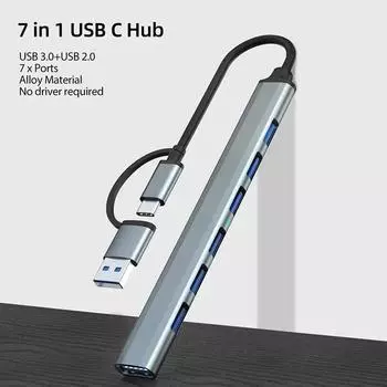7-в-2 USB 3.0/2.0 HUB Высокоскоростной USB-адаптер-разветвитель типа C 5 Гбит/с OTG для Macbook Ноутбук ПК Компьютерные аксессуары Многопортовый
