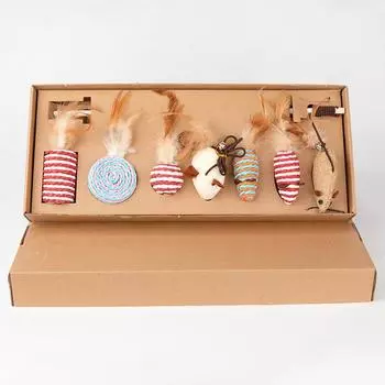 7 PCS/ Set Cat Toy Interactive Stick Funny Cats Toys Kitten Mouse Fishing Game Wand Feather Pet Supplies