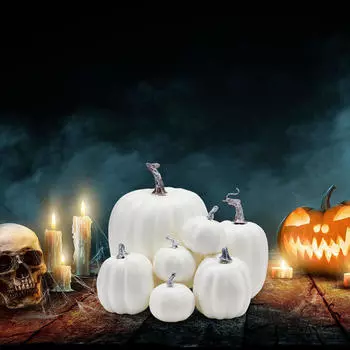 7 Pieces Artificial Pumpkins Assorted Size for Decorating Fake Model Large Small Foam