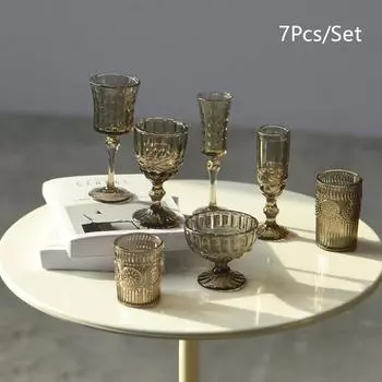 7 шт. 1:6 миниатюрных кукольных стаканов для воды, бокалов для вина, бокалов для шампанского, декора кухни