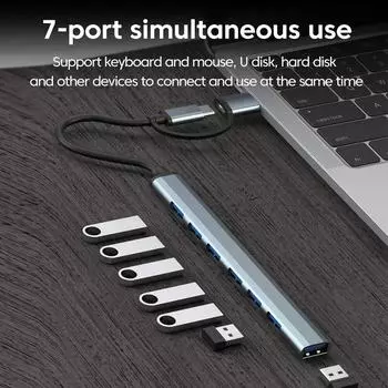 7-в-2 USB3.0 HUB USB C HUB 5 Гбит/с высокоскоростная передача USB-разветвитель C-to-USB OTG адаптер для Macbook 13 15 Air Mi Pro ПК ноутбук