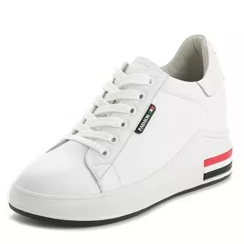 7cm Genuine Leather Fashion Platform Sneakers Women Shoes for Woman Casual Shoes Platform Heels Female Leisure Women Sneakers 34 белый