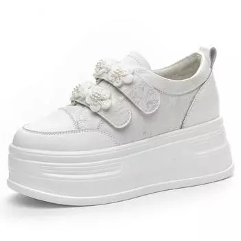 7cm New Silk Women Casual Platform Wedge Flats Slippers High Brand Vulcanize Fashion Chunky Sneaker Summer Shoes High Heel 2024 34 белый