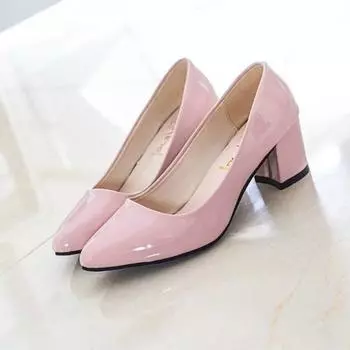 7CM professional shallow mouth single shoe round toe smooth black thick high heels work women s shoes women s shoes 33 белый