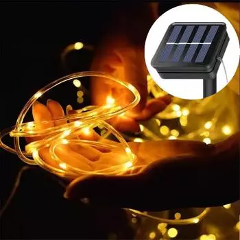 7m 50LED Outdoor LED Solar Tube Rope Fairy Light Waterproof Christmas Decoration String Lamp For Garden Fence Yard Balcony