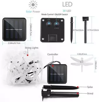 7M 50LEDs Solar Powered LED Dragonfly String Lights Waterproof Christmas Fairy Lights 8 Mode Garden Decoration Light For Outdoor 5m 20leds