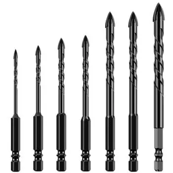 7Pcs 4-Edge Cross Drill Bit Set Tungsten Steel Masonry Drill Bit Set Precise Twist Drill Bit Set Marble Concrete Drill Bit