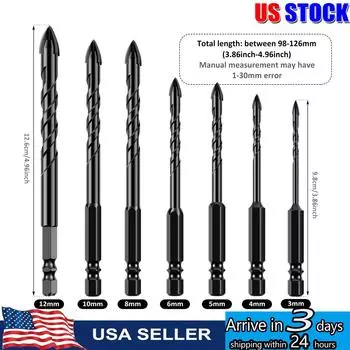 7PCS Masonry Drill Bit Set & Concrete Drill Bit Set Professional Precise Twist Drill Bit Tip For Ceramic Tile Wood 3-12mm Hexagonal&7pcs
