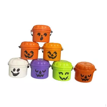7Pcs Mini Halloween Nostalgia Buckets Trick or Treat Pails Spooky Candy Baskets for Filling with