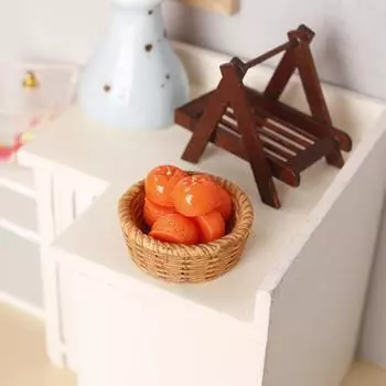 7Pcs/Set 1:12 Dollhouse Miniature Simulation Fruits Tangerine Basket Set Mini Foods Orange Fruit Basket Model Kitchen Decor Toys One size