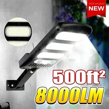 8000LM 500 футов Светодиодный солнечный прожектор для наружного солнечного освещения IP65 Водонепроницаемый внешний солнечный светильник для сада, двора, улицы, настенный светильник