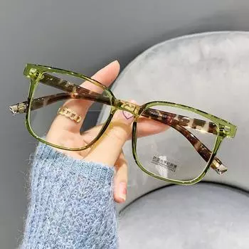 8002 Glasses Frame Plain Mirror Anti-Blue Light Flat Glasses Black Thick Frame Tr90 Square Frame Glasses anti-blue lens