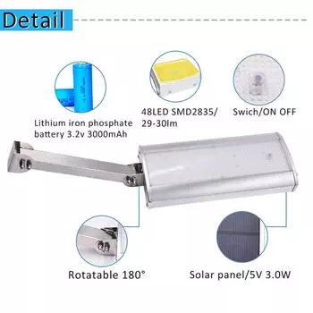 800lm Super Bright Solar Light Motion Sensor Rotable Solar Lamp 48pcs Leds Aluminium Alloy Shell Lighting For Outdoor Garden теплый белый