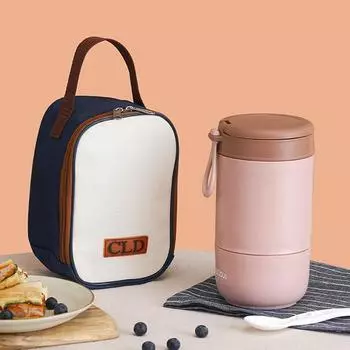 800ml Double Layer Stainless Steel Lunch Box With Bag Leak-Proof Breakfast Bento Box Dinnerware Set Adult Student Food Container розовый