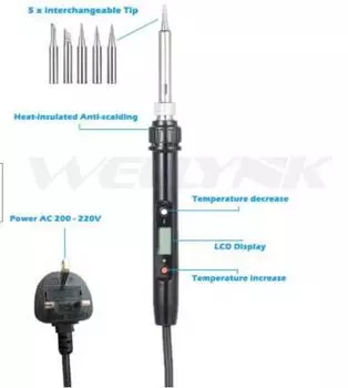 80W LCD Digital Adjustable Temperature Electronic Soldering Welding Iron Tool UK