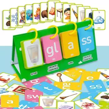 81pcs CVC Word Flip Charts Desktop Chart Card Set Interactive Spelling Game, Word Building Cards, Educational Spelling Toy, Literacy Learning Card зелёный