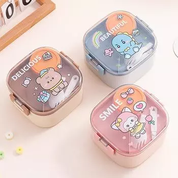 820ml Cartoon Stainless Steel 304 Lunch Box With Spoon Portable Kids Bento Box Student School Food Container 820ml розовый