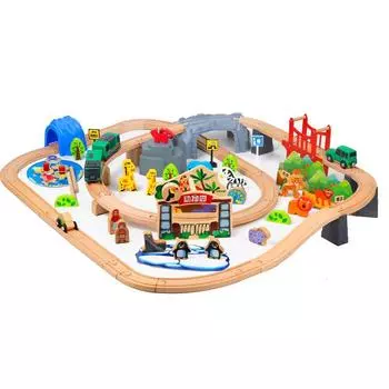 82 шт. набор поездов Zoo Rail, сделай сам, собранная модель, обучающая игрушка, совместимая с деревянными железнодорожными путями и электромобилем