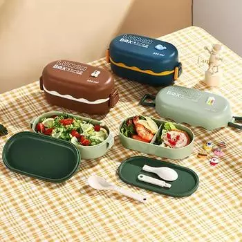 850 мл двухслойный ланч-бокс Bento Box большой емкости, пригодный для микроволновой печи, с посудой для офисных работников, студентов, ланч-бокс синий