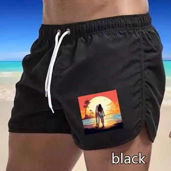 86 Summer Men s Quick-Drying Swim Trunks Printing Sports Pants Swimwear Beach Shorts Jogging Shorts M чёрный