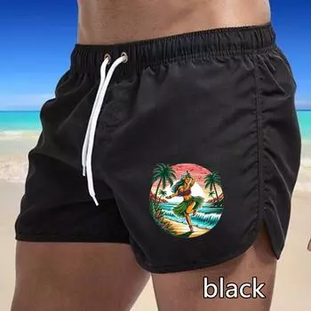 87 Summer Men s Quick-Drying Swim Trunks Printing Sports Pants Swimwear Beach Shorts Jogging Shorts M чёрный