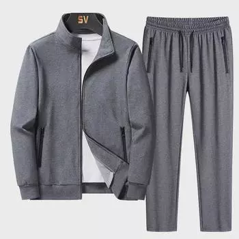 881 Men s 8XL Autumn/Winter Casual Sports Cardigan & Pants Set 5XL серый