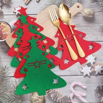 8/1Pcs Christmas Cutlery Holder Knife Fork Covers Snowflake Xmas Tree Pocket Cutlery Bag New Year Party Dinner Table Decorations 1Pcs