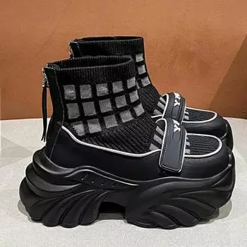 8.5CM High Appearance Level Lame and Round Head 2024 Fashion Comfortable Non-slip Breathable Wear-resistant Women s Ankle Boots 35 чёрный