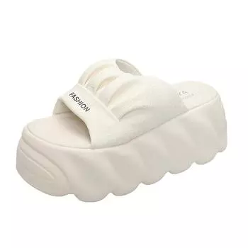 8.5CM New Platform Slippers Women Summer Outdoor High Heels Leather Chunky Sandals Casual Peep Toe Flip-flops Beach Wedge Shoes 34