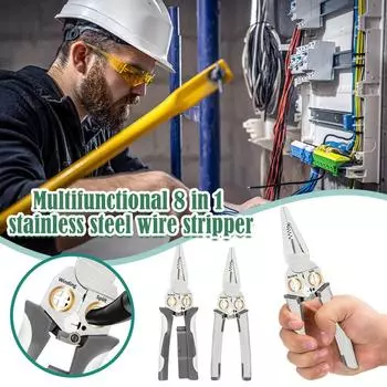 8-In-1 Stainless Steel Multifunctional Wire Stripping Pliers Crimper Cable Cutter Adjustable Automatic Wire Stripper Hand Tool